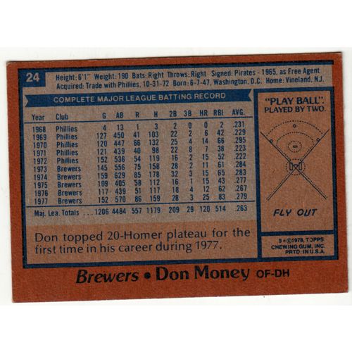 1978 Topps baseball card 24 Don Money - Brewers