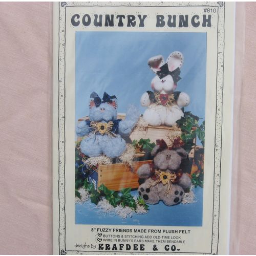 2 Patterns Bunnies Cat Bear Felt 8 inch Cabbage Bunny Country Bunch