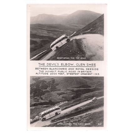 DEVIL'S ELBOW, GLEN SHEE, Scotland vint unused postcard RP by J B White coach =