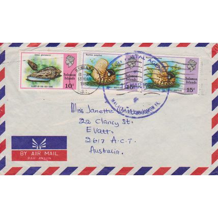 Solomon Islands 1987 cover to Australia with 3 nice seashell stamps