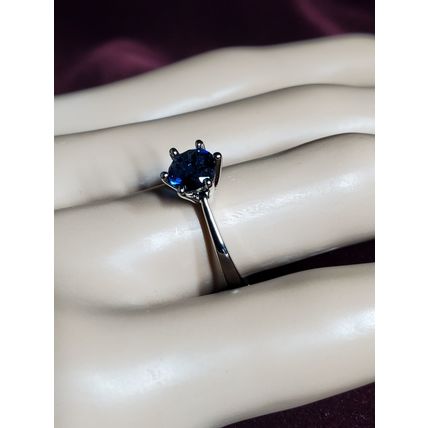 Ophelia Engagement Ring 1k CZ Solitaire - Sapphire Blue on White Gold