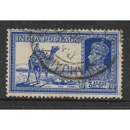 INDIA 1937 3a.6p BRIGHT BLUE DAK CAMEL SG 254 FINE USED#