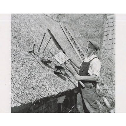 Roof Thatcher & Antique Building Tools Ladder Award Postcard