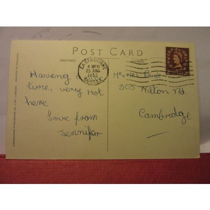 multiview, EASTBOURNE, SUSSEX used vintage postcard.by Lansdowne 1955 pm