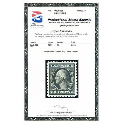 430, Mint XF NH 7¢ Washington With PSE Certificate - Stuart Katz