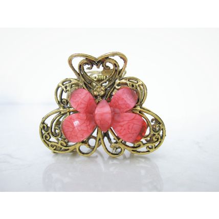 Medium butterfly flower jeweled antique bronze hair claw clip