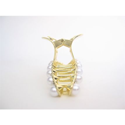Long large gold metal crystal and pearl hair claw clip
