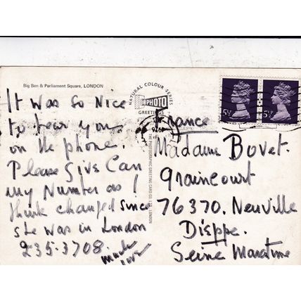 Parliament Square London Postcard posted 1976 creased + print on face
