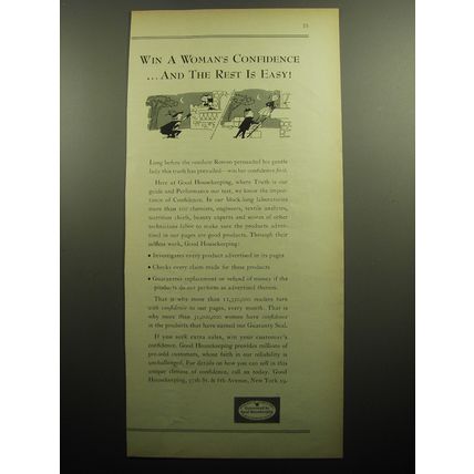 1958 Good Housekeeping Ad - Win a woman's confidence.. and the rest is easy!