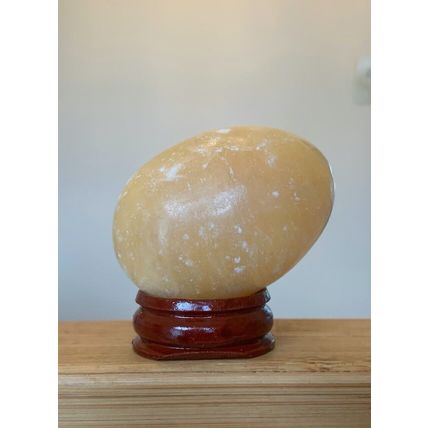 2" Calcite Crystal Egg Yellow Healing Chakra Stone Meditation Crystals W Stand