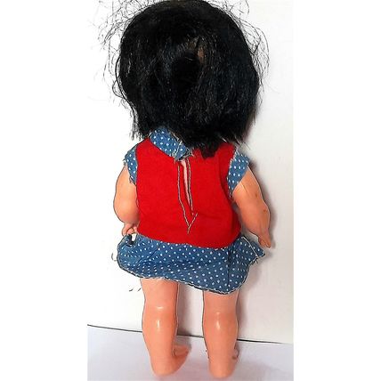 DOLL - CHEEKY CHRISSIE in RED and BLUE COTTON DRESS - 22 cm - VERY GOOD