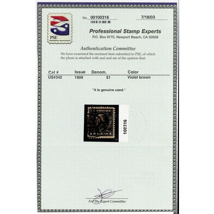 342, Used VF $1 With PSE Certificate * Stuart Katz