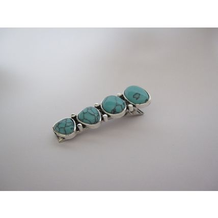 Smaller turquoise blue stone and silver metal alligator hair clip medium thin