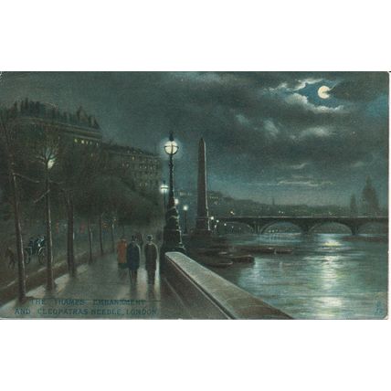 PC20510 The Thames. Embankment and Cleopatras Needle. London. By Night. Tuck. Ar