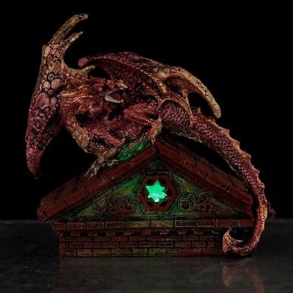 Dark Legends LED Red Dragon on Rooftop Figurine Light Up Statue