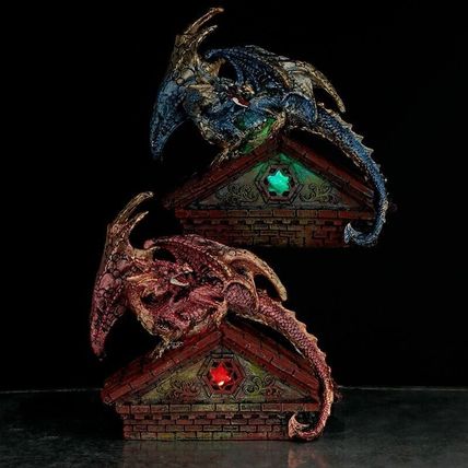 Dark Legends LED Red Dragon on Rooftop Figurine Light Up Statue