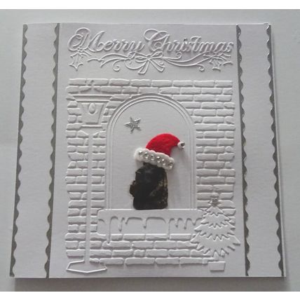 BLACK COCKER SPANIEL HAND MADE 6" X 6" CHRISTMAS CARD WITH XMAS FELT HAT