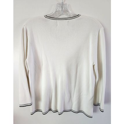 Requirements Women's White Black Trim Cotton Rayon Sweater Top Size L