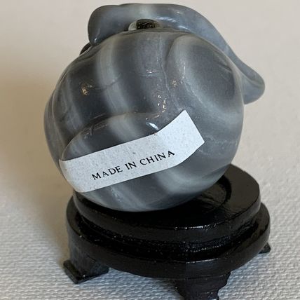Grey Banded Agate Owl Figurine W Stand Vintage Fine Chinese Animal Carving 1.4"