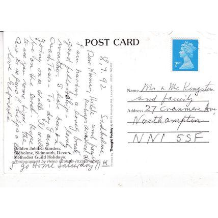 Golden Jubilee Garden Sidholme Sidmouth Devon Postcard posted 1992 VGC