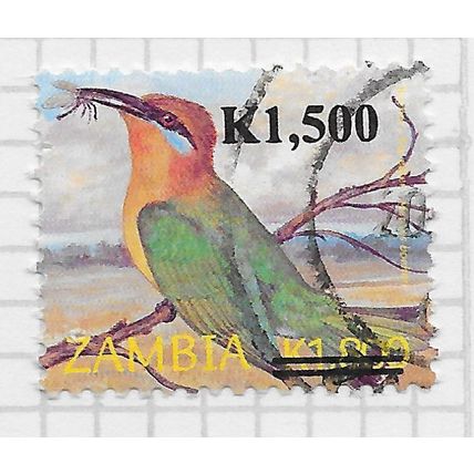 ZAMBIA 2009 BIRDS BEE EATER BOHMS SURCHARGE K1500 ON 2003 K1800USED