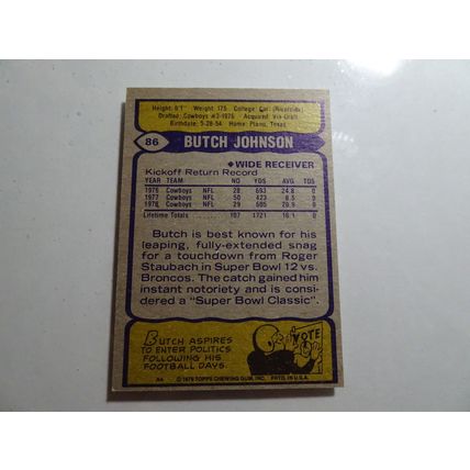 1979 Topps Football Card # 086 Butch Johnson Excellent (5) Dallas Cowboys