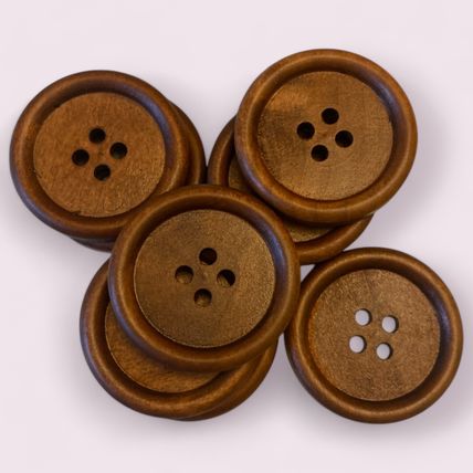 Large Round Brown 35mm Wooden Sewing Buttons Scrapbooking 4 Holes Crafts