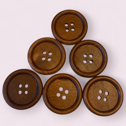 Large Round Brown 35mm Wooden Sewing Buttons Scrapbooking 4 Holes Crafts