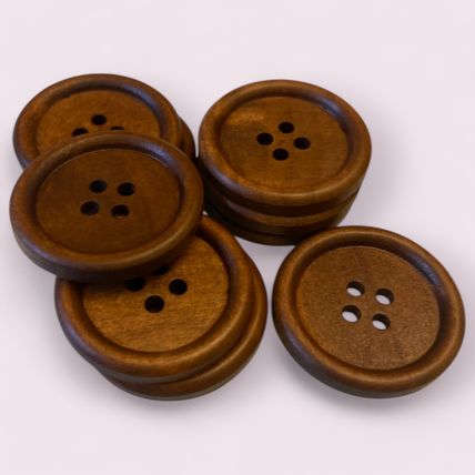 Large Round Brown 35mm Wooden Sewing Buttons Scrapbooking 4 Holes Crafts