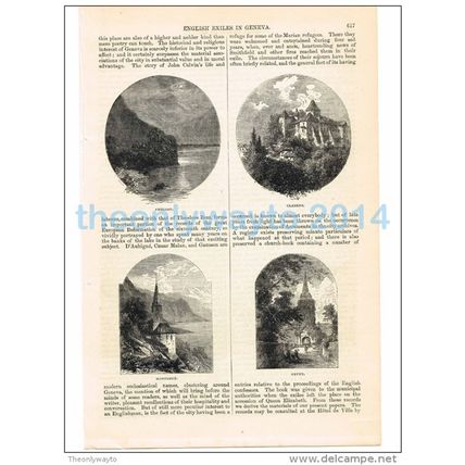 CHILLON, CLARENS, MONTREUX, VEVEY, SWITZERLAND, BOOK ILLUSTRATION/PRINT, 1877