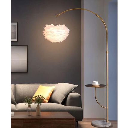 White Feather Floor Lamp with Table,Great Floor Light Height Adjustable (Gold)