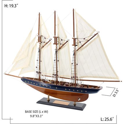 NAUTIMALL 25" Wooden Sailboat Model Sailing Yacht Atlantic Schooner Ship Scale R
