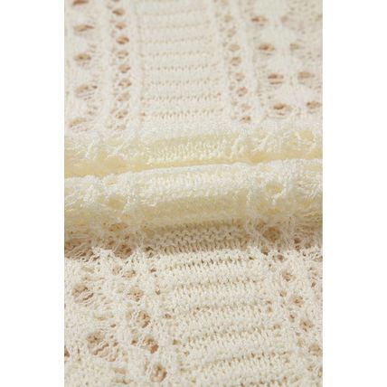 White Hollow Out Knit Bracelet Sleeve Drop Shoulder Sweater