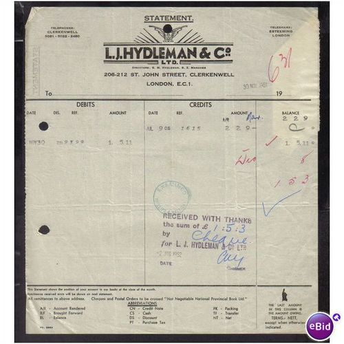 L J HYDLEMAN & CO LTD,CLERKENWELL ,LONDON,EC1, 30NOV1951