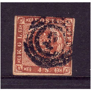 DENMARK 1858 4 SK BROWN SG 15 FINE USED