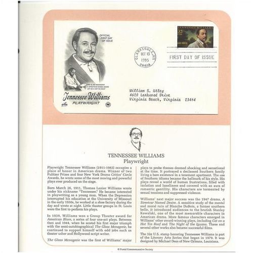 TENNESSEE WILLIAMS ' OFFICIAL FIRST DAY of ISSUE ' (1995)