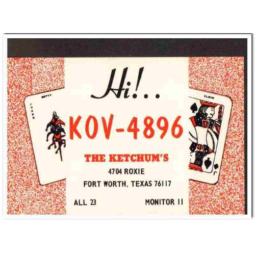 kov-4896 cleve ketchum fort worth texas 1960s cb qsl vintage postcard