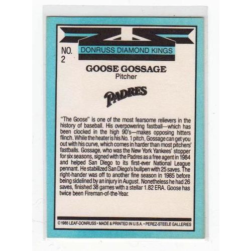 1986 Donruss Rich Goose Gossage Diamond Kings card #2 – Padres