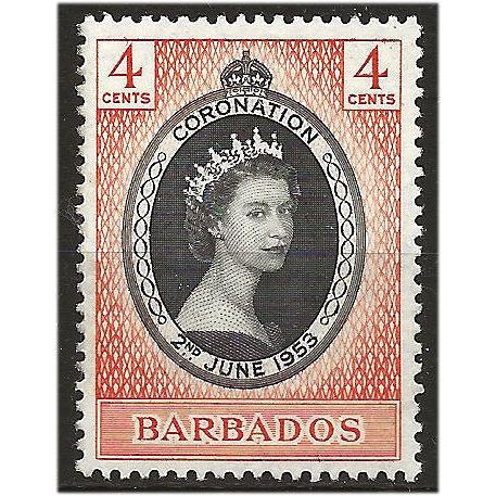 Barbados 1953 SG302 4c Black & Red-Orange Coronation Unmounted Mint . ..