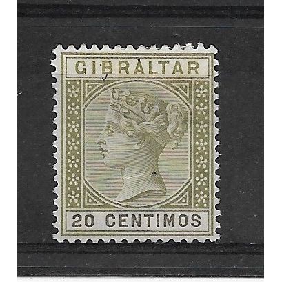Gibraltar.SG25 20c Olive-Green.Mounted Mint.Sept19b