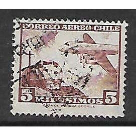 CHILE 1961 AIR 5M BROWN LOCO AND DOUGLAS DC.6B FINE USED#