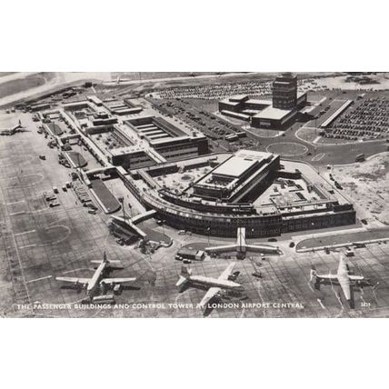 London Airport Control Tower Real Photo 1960s Birds Eye Postcard