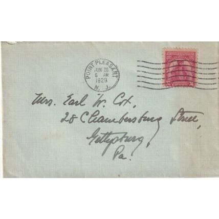 United States 1929 Point Pleasant NJ-Gettysburg PA Cover Point Pleasant cancel