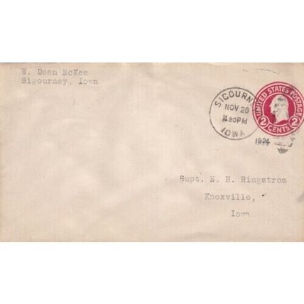 United States 1924 Sigourney IOWA-Knoxville IOWA Cover Sigourney cancel typed