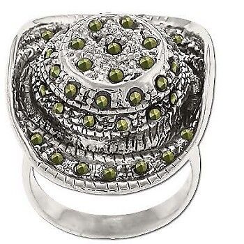 Sterling Silver Genuine Marcasite Cowboy Hat Ring