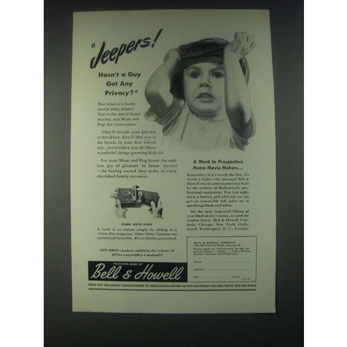 1946 Bell & Howell Filmo Movie Camera Ad - Jeepers!