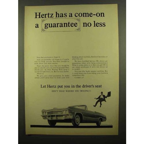 1965 Hertz Rent-A-Car Ad - Come-On a Guarantee