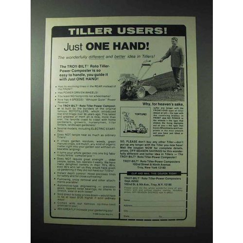 1986 Troy-Bilt Roto Tiller Ad - Just One Hand!
