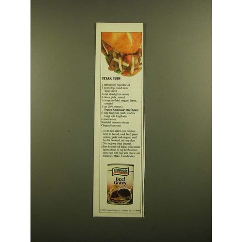 1988 Franco-American Beef Gravy Ad - Steak Subs recipe