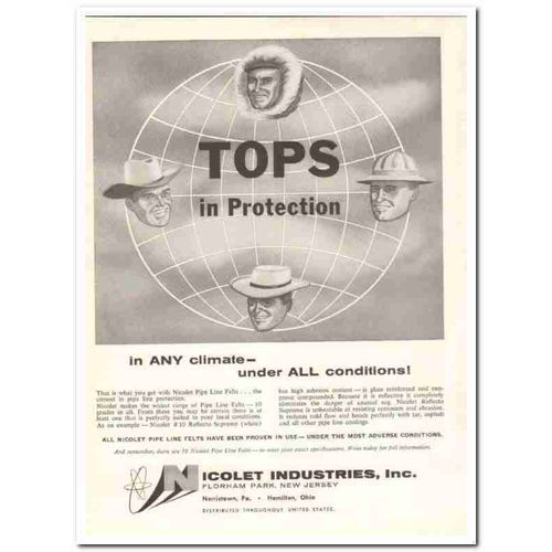 NICOLET INDUSTRIES 1959 Tops protection asbestos felts oil vintage ad